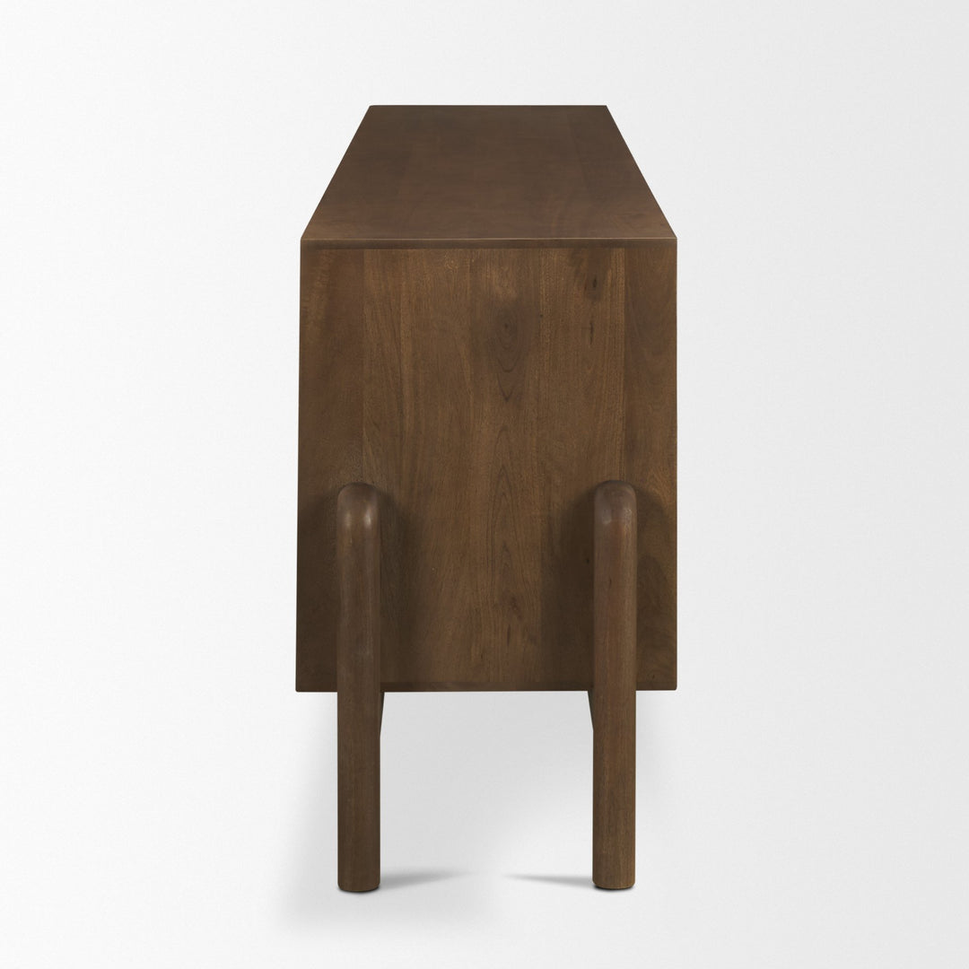 Trellyn Dark Brown Solid Wood 4-Door w/ Carved Woven Doors Closed Sideboard Dining Room Mercana