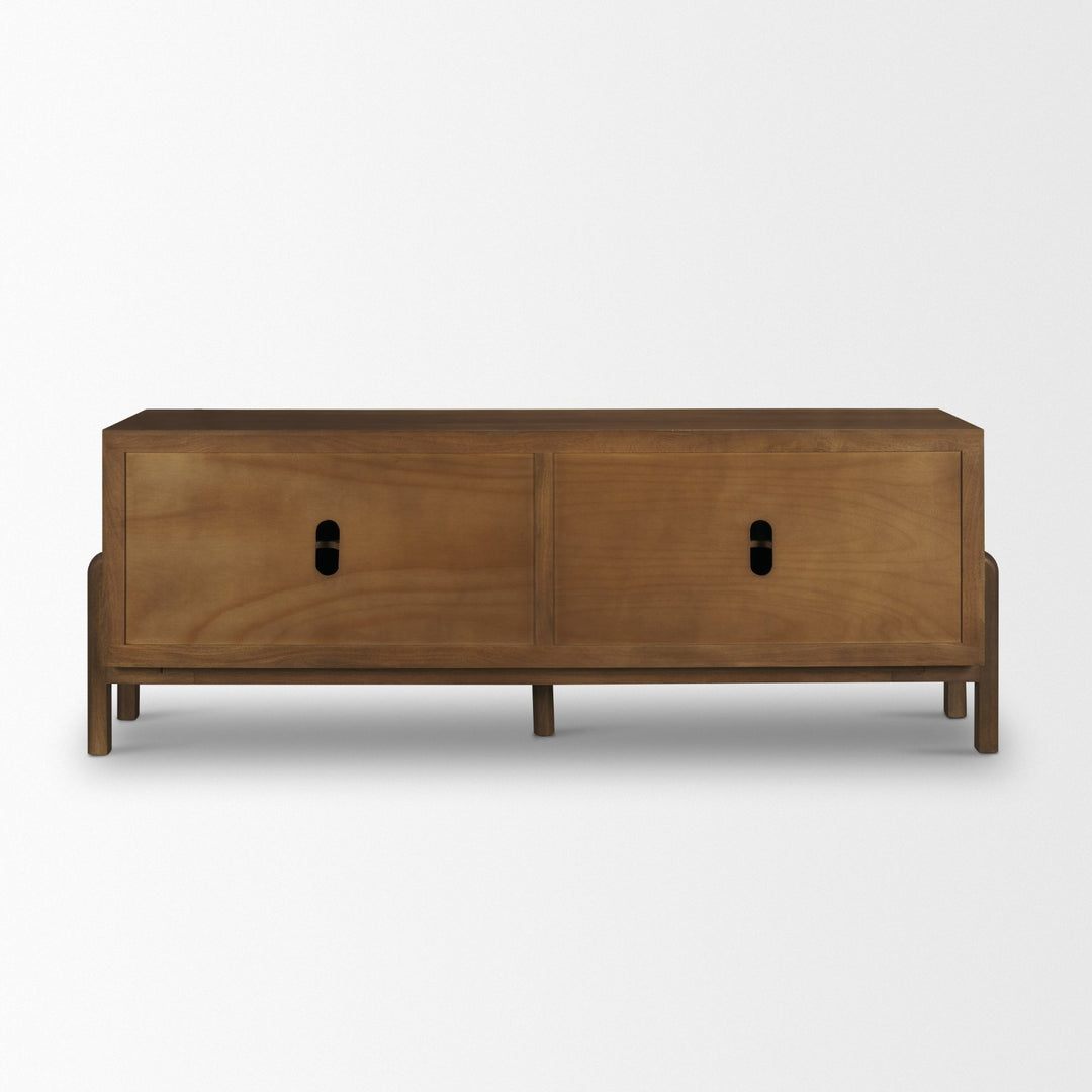 Trellyn Dark Brown Solid Wood 4-Door w/ Carved Woven Doors Closed Sideboard Dining Room Mercana