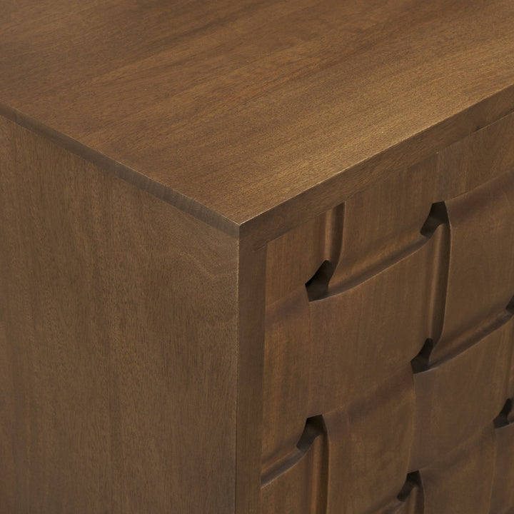 Trellyn Dark Brown Solid Wood 4-Door w/ Carved Woven Doors Closed Sideboard Dining Room Mercana