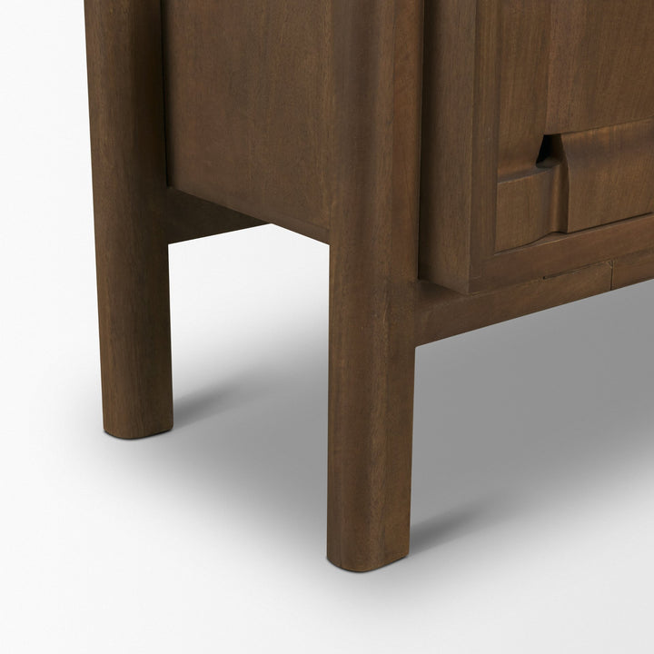 Trellyn Dark Brown Solid Wood 4-Door w/ Carved Woven Doors Closed Sideboard Dining Room Mercana