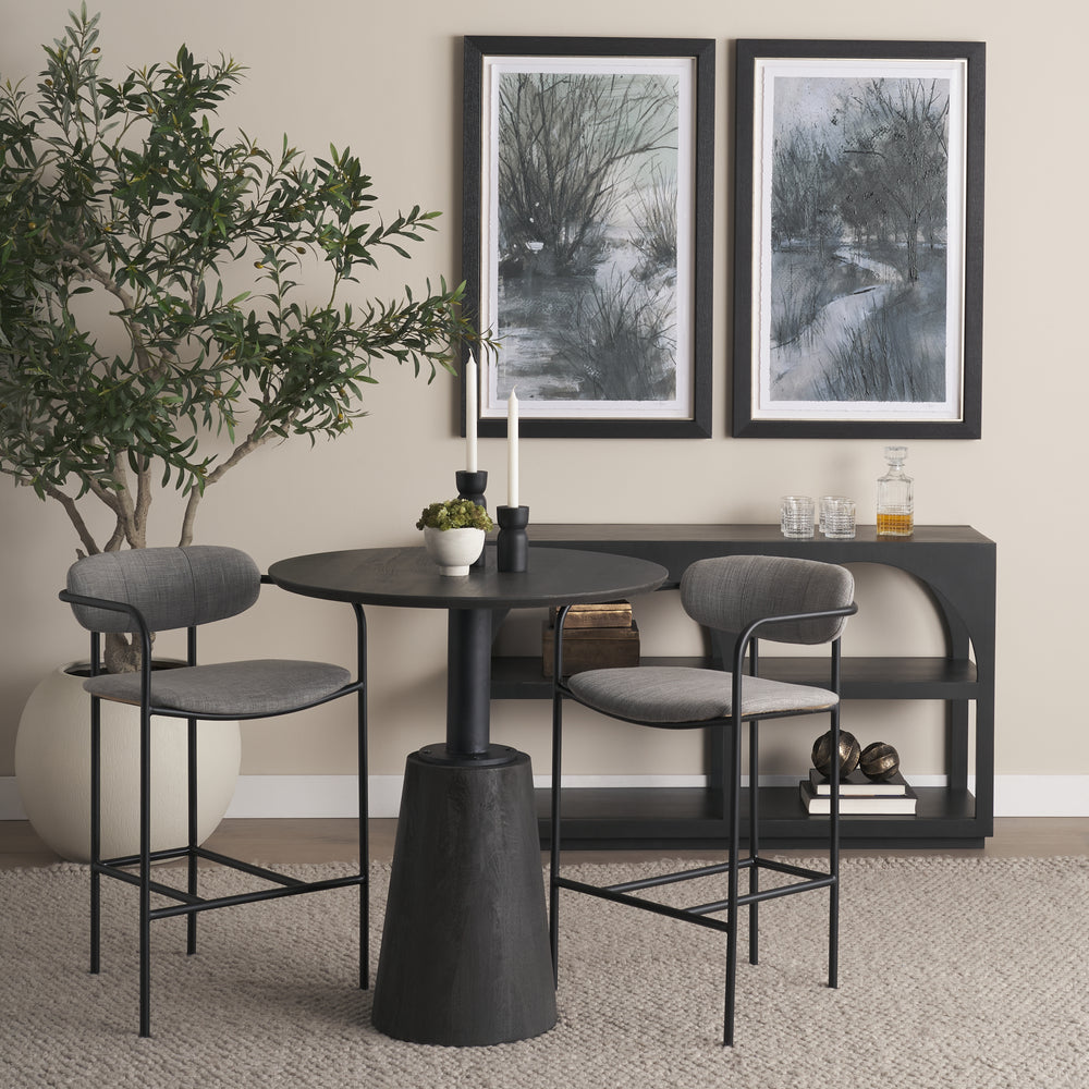 Maxwell 32" Round Black-Brown Wood w/ Black Metal Pedestal Bistro Table Dining Room Mercana