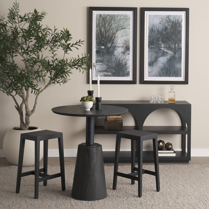 Maxwell 32" Round Black-Brown Wood w/ Black Metal Pedestal Bistro Table Dining Room Mercana