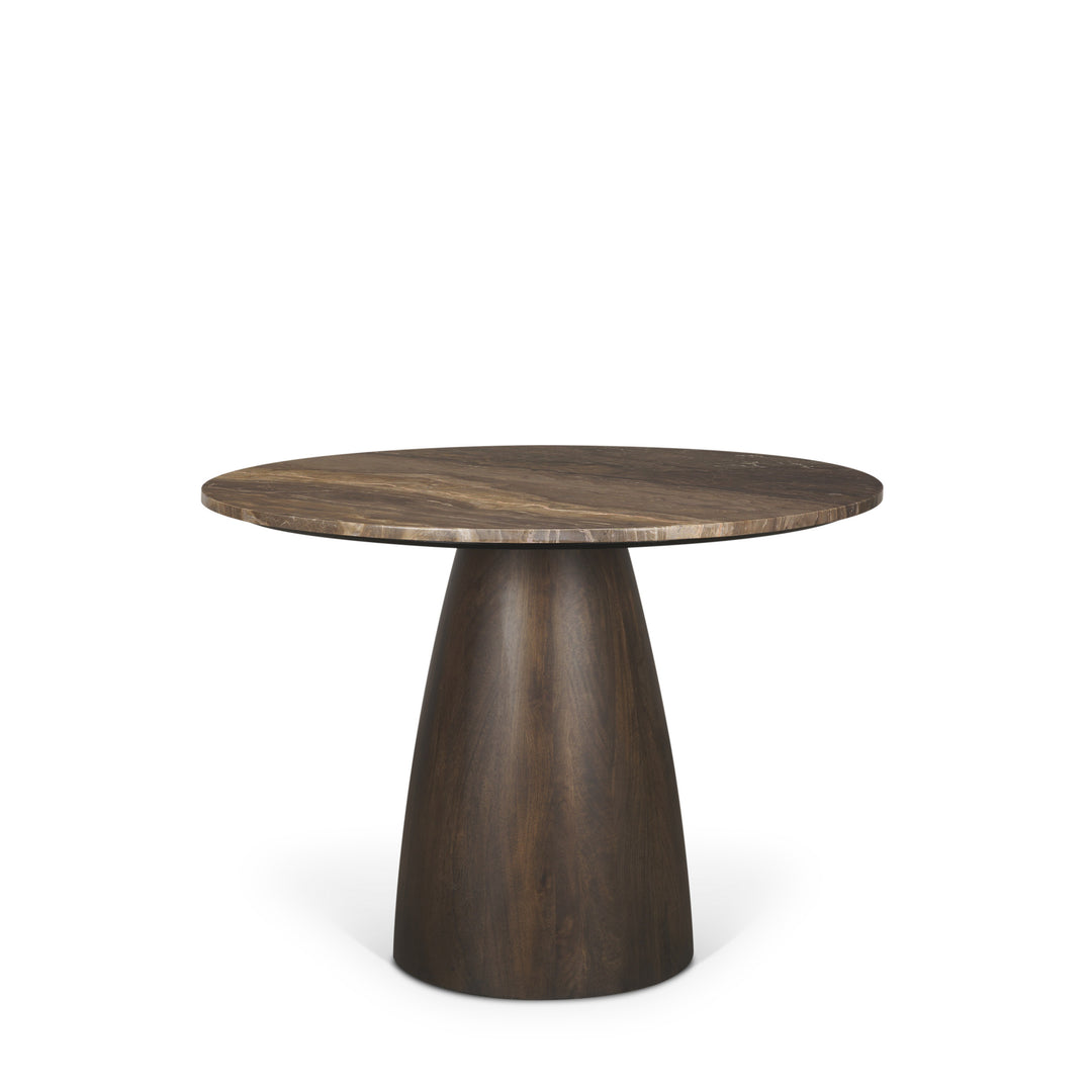 Allyson 42" Round Dark Brown w/ Cappuccino Marble Pedestal Dining Table Bedroom Mercana