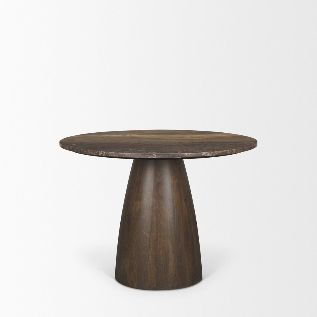 Allyson 42" Round Dark Brown w/ Cappuccino Marble Pedestal Dining Table Bedroom Mercana