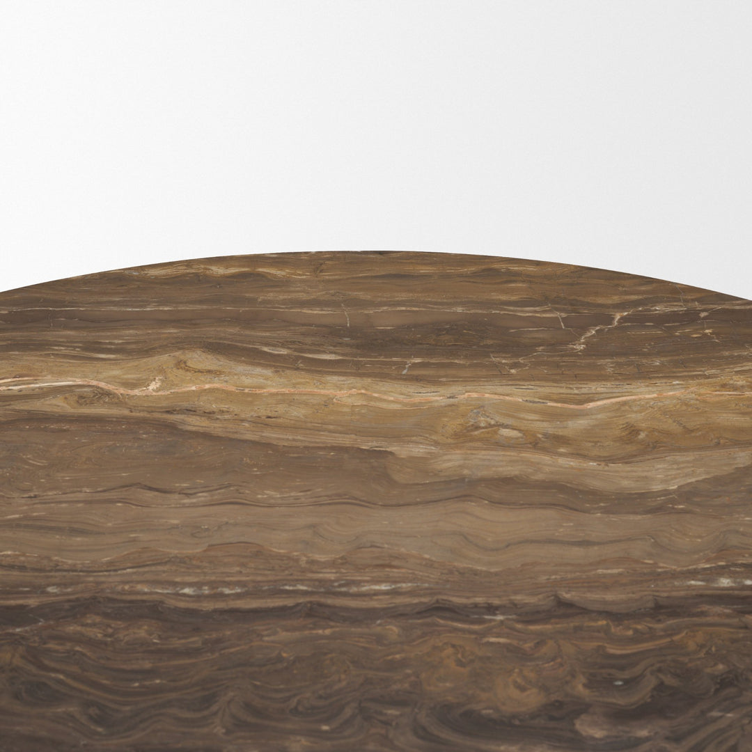 Allyson 42" Round Dark Brown w/ Cappuccino Marble Pedestal Dining Table Bedroom Mercana