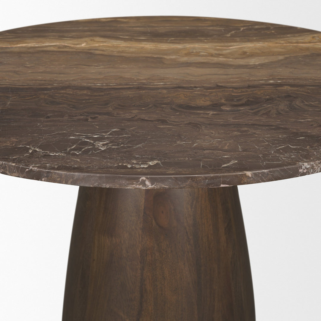 Allyson 42" Round Dark Brown w/ Cappuccino Marble Pedestal Dining Table Bedroom Mercana