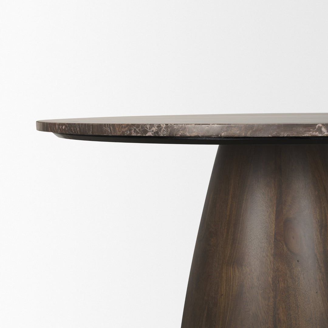 Allyson 42" Round Dark Brown w/ Cappuccino Marble Pedestal Dining Table Bedroom Mercana