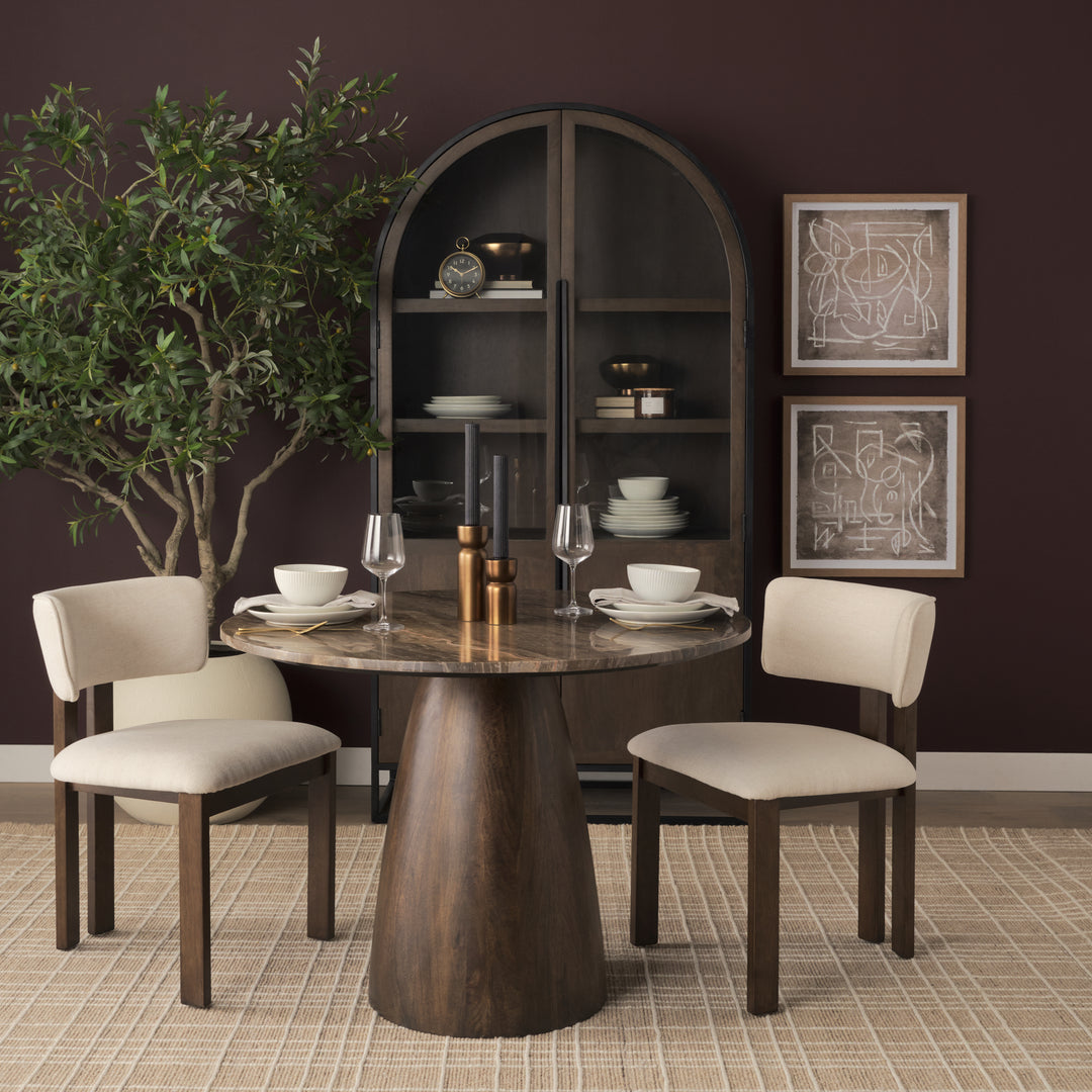 Sloan 80.5H Dark Brown Wood W/Black Metal Arched Curio Cabinet Living Room Mercana