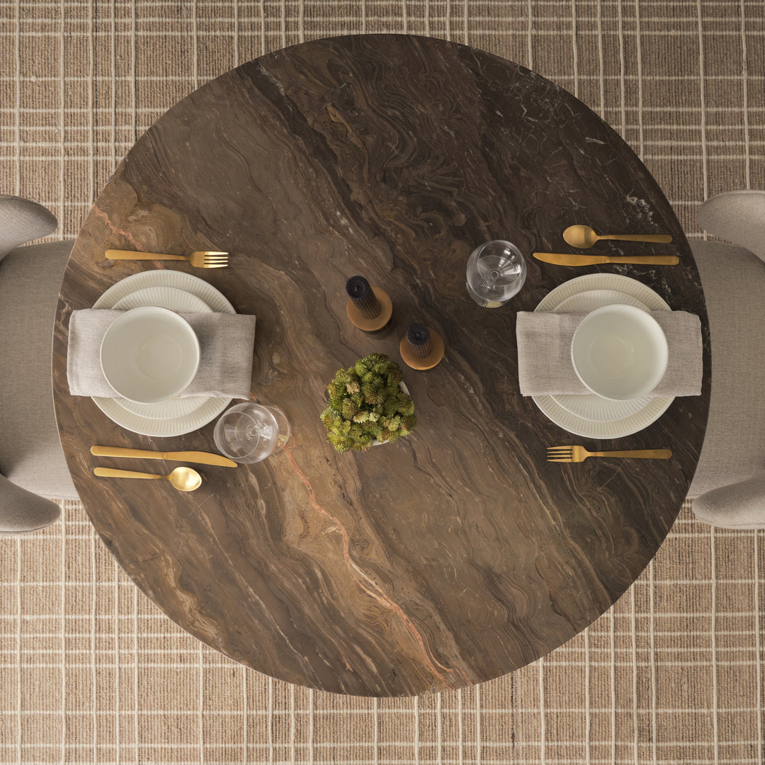 Allyson 42" Round Dark Brown w/ Cappuccino Marble Pedestal Dining Table Bedroom Mercana