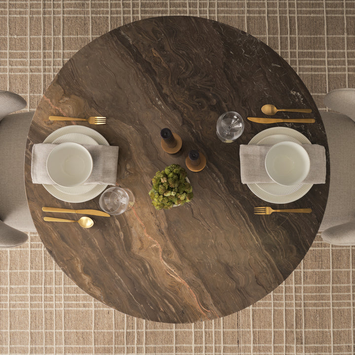 Allyson 42" Round Dark Brown w/ Cappuccino Marble Pedestal Dining Table Bedroom Mercana