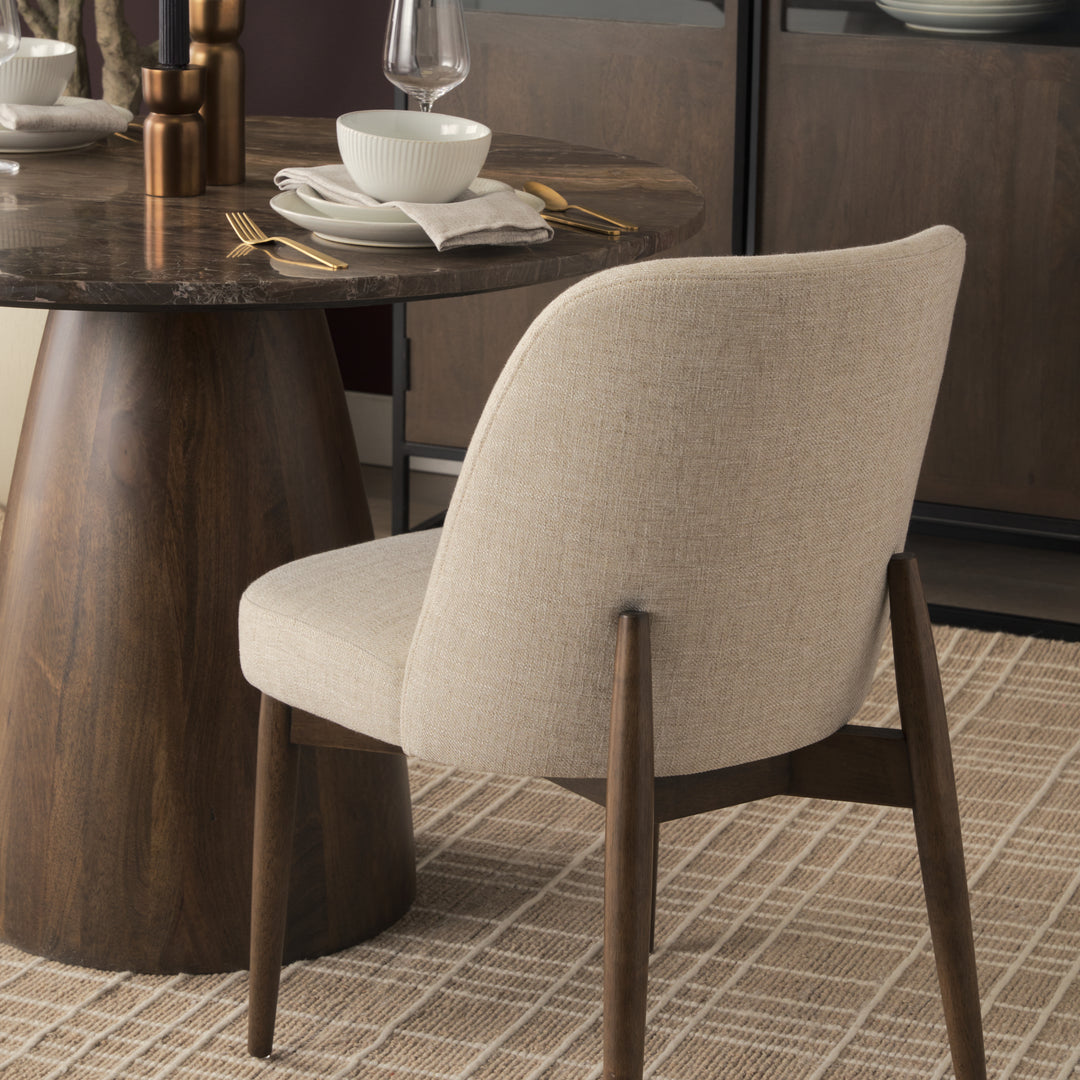 Abbie Curved Back Oatmeal Fabric Armless Dining Chair Living Room Mercana