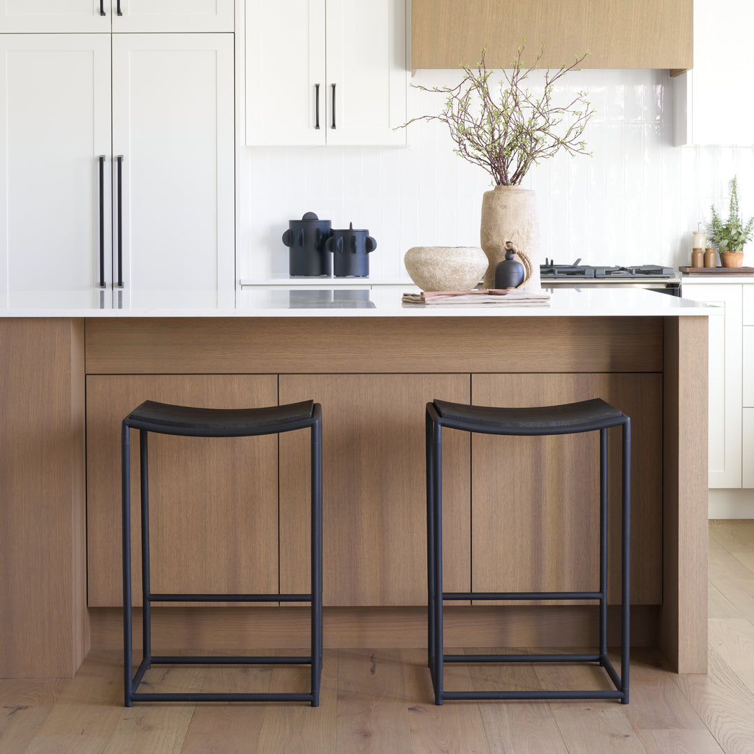 Taniel Textured Black Wood w/ Black Metal Counter Stool Dining Room Mercana