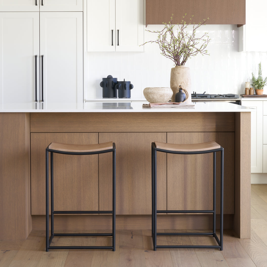 Taniel Light Brown Wood w/ Black Metal Counter Stool Dining Room Mercana