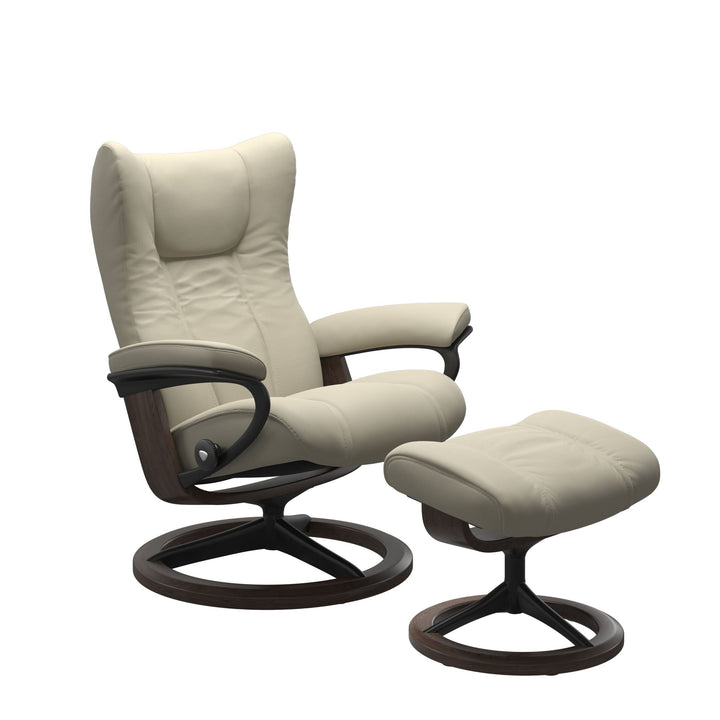 Stressless Wing Signature Chair & Ottoman Living Room Ekornes Small Paloma Light Grey Wenge Finish