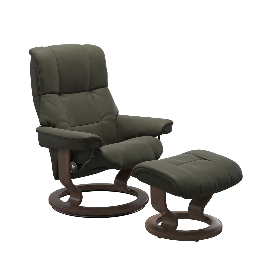 Stressless Mayfair Classic Chair & Ottoman Living Room Ekornes Small Paloma Dark Olive Walnut Stain