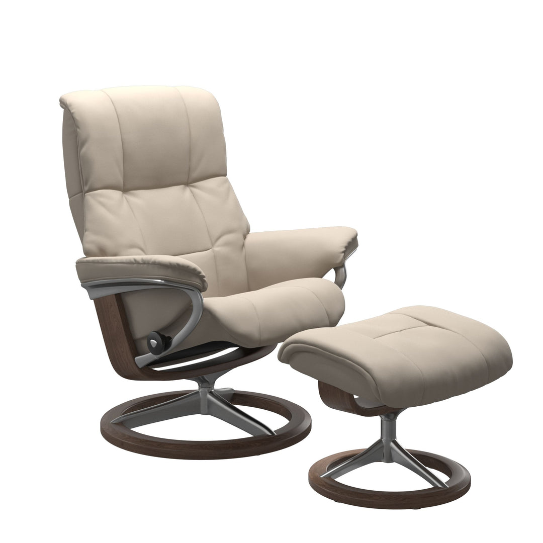 Stressless Mayfair Signature Chair & Ottoman Living Room Ekornes Small Paloma Fog Walnut Stain