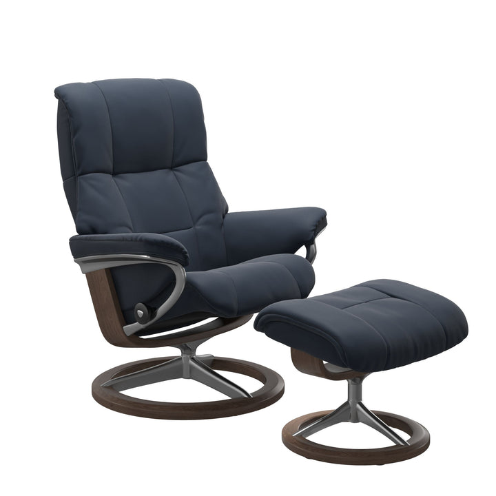 Stressless Mayfair Signature Chair & Ottoman Living Room Ekornes Small Paloma Oxford Blue Walnut Stain