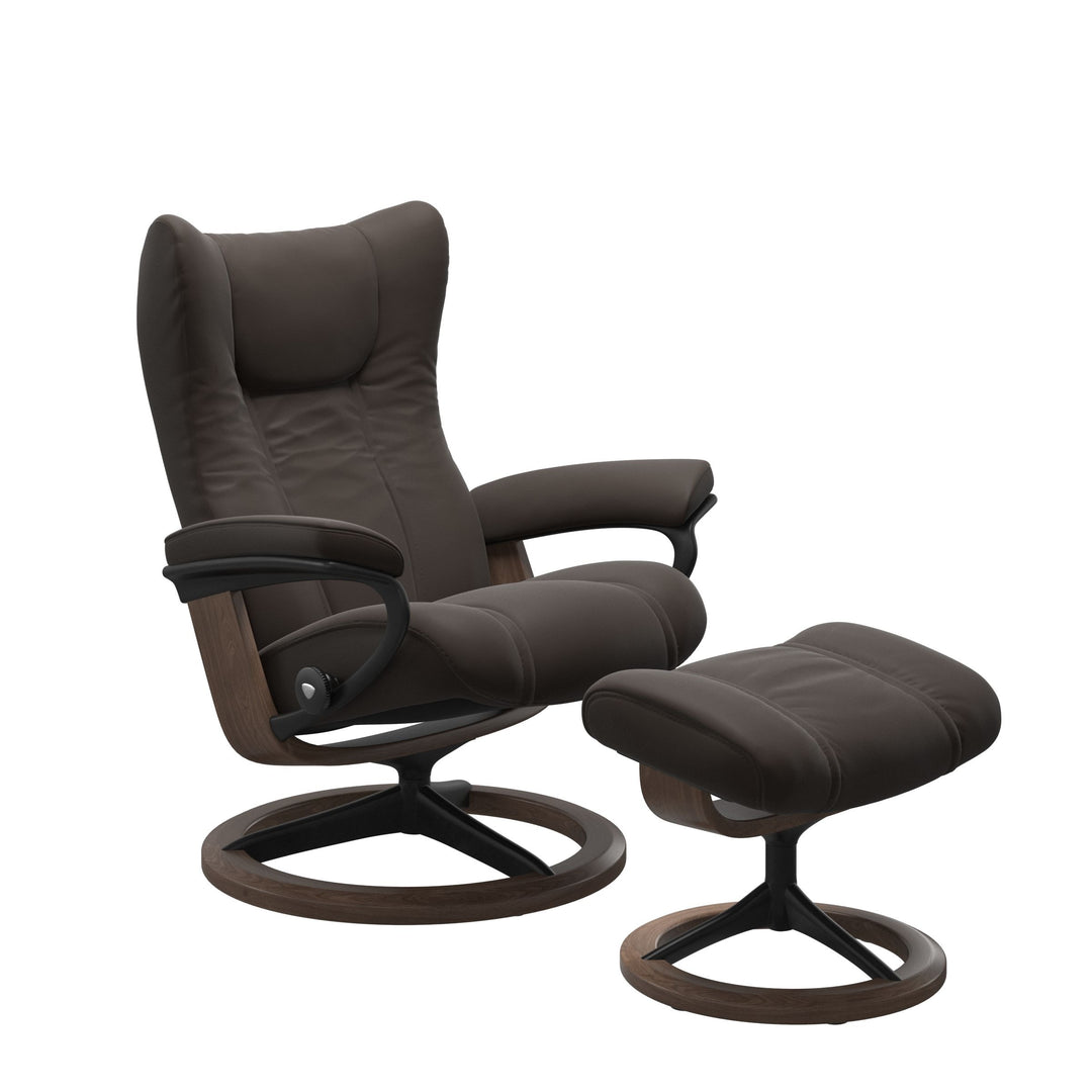 Stressless Wing Signature Chair & Ottoman Living Room Ekornes Medium Paloma Chestnut Walnut Finish