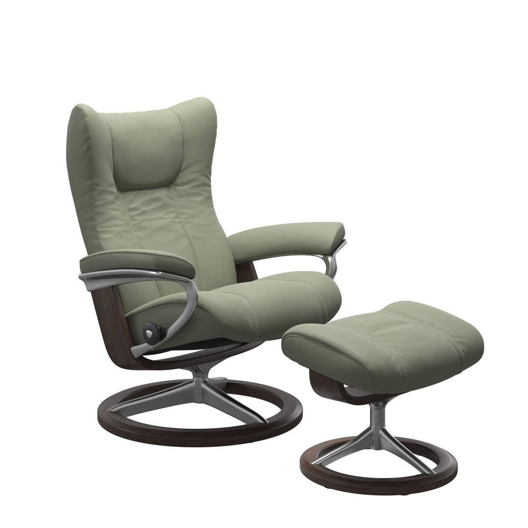 Stressless Wing Signature Chair & Ottoman Living Room Ekornes Small Paloma Shadow Green Wenge Finish