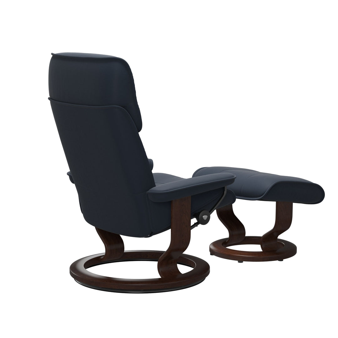Stressless Admiral Classic Chair & Ottoman Living Room Ekornes Medium Paloma Oxford Blue Brown Stain