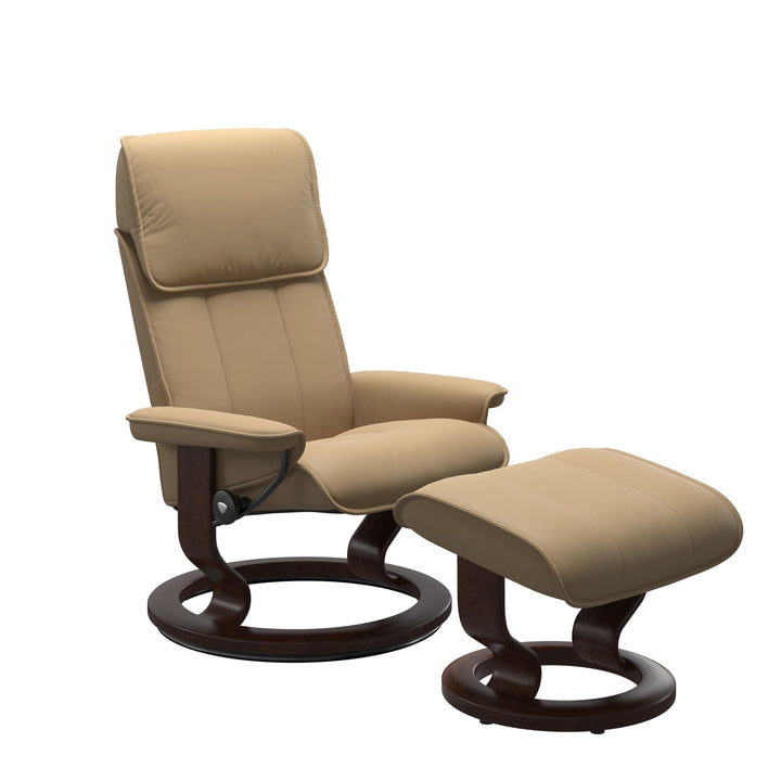 Stressless Admiral Classic Chair & Ottoman Living Room Ekornes Medium Paloma Sand Brown Stain