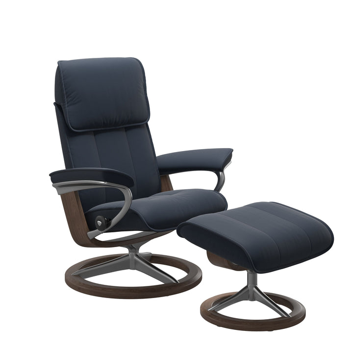 Stressless Admiral Signature Chair & Ottoman Living Room Ekornes Medium Paloma Oxford Blue Aluminum