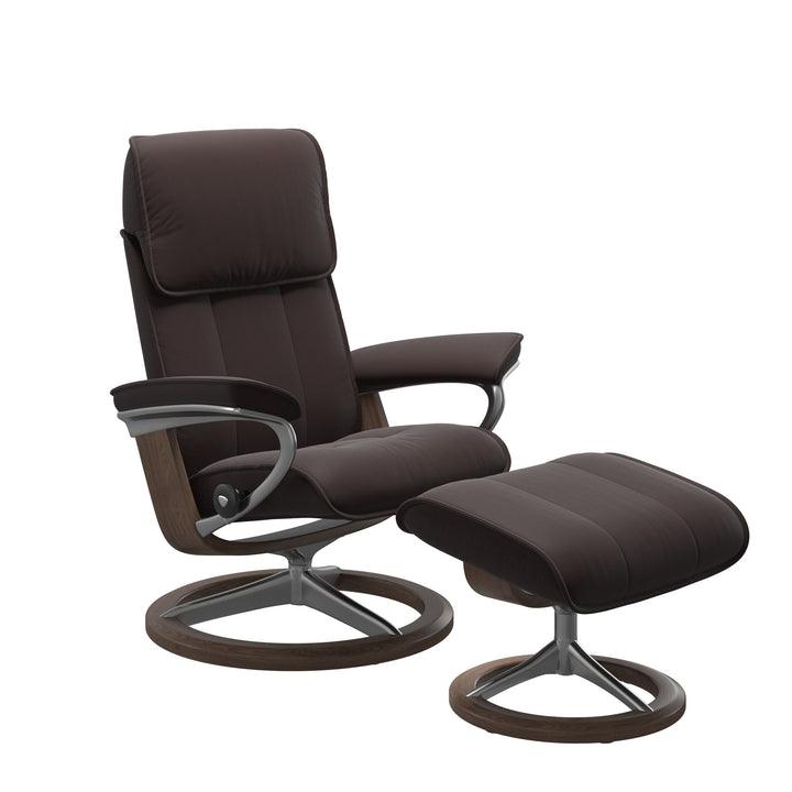 Stressless Admiral Signature Chair & Ottoman Living Room Ekornes Medium Paloma Chocolate Aluminum