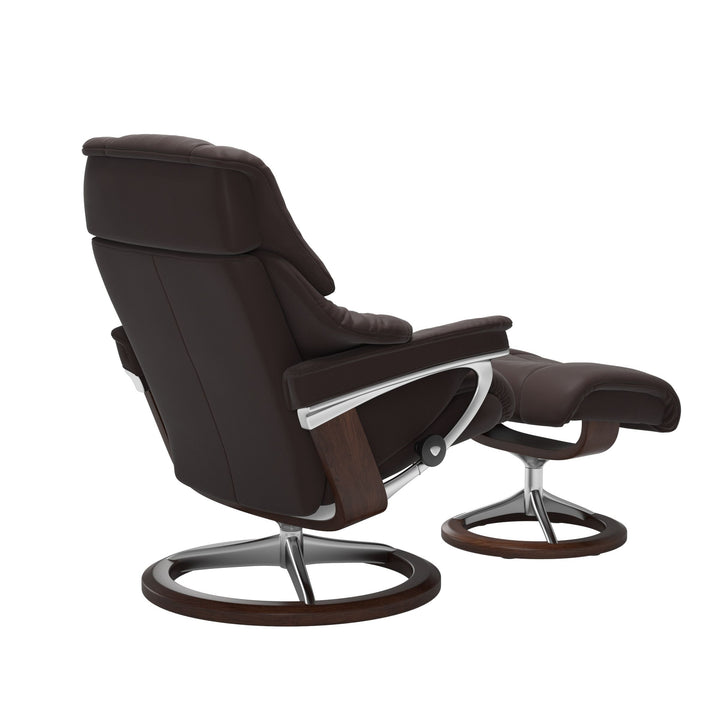 Stressless Reno Signature Chair & Ottoman Living Room Ekornes Medium Paloma Chocolate Brown Stain