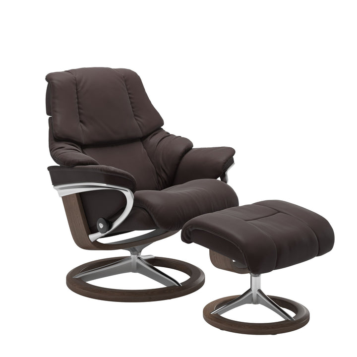 Stressless Reno Signature Chair & Ottoman Living Room Ekornes Small Paloma Chocolate Walnut Stain