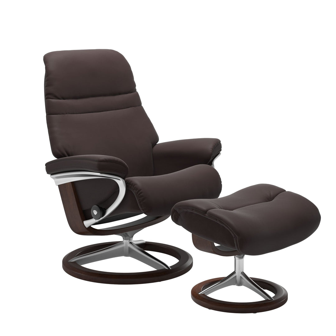Stressless Sunrise Signature Chair & Ottoman Living Room Ekornes Small Paloma Chocolate Brown Stain