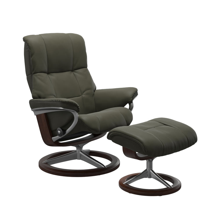 Stressless Mayfair Signature Chair & Ottoman Living Room Ekornes Small Paloma Dark Olive Brown Stain
