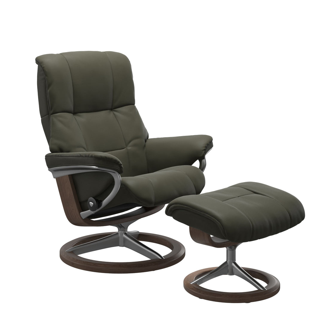 Stressless Mayfair Signature Chair & Ottoman Living Room Ekornes Small Paloma Dark Olive Walnut Stain