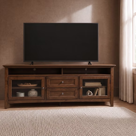 McKenzie 74" Sound Bar Media Console - Confirm glass or wood front Living Room Whittier Wood