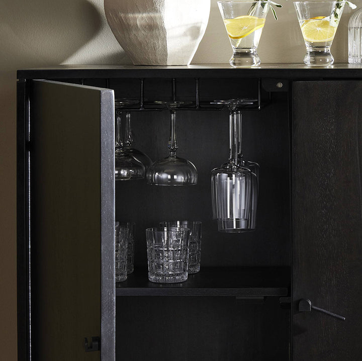 Reza Bar Cabinet, Worn Black Dining Room Four Hands   