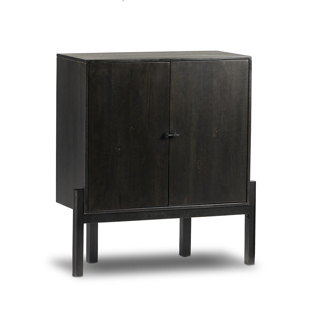 Reza Bar Cabinet, Worn Black Dining Room Four Hands   