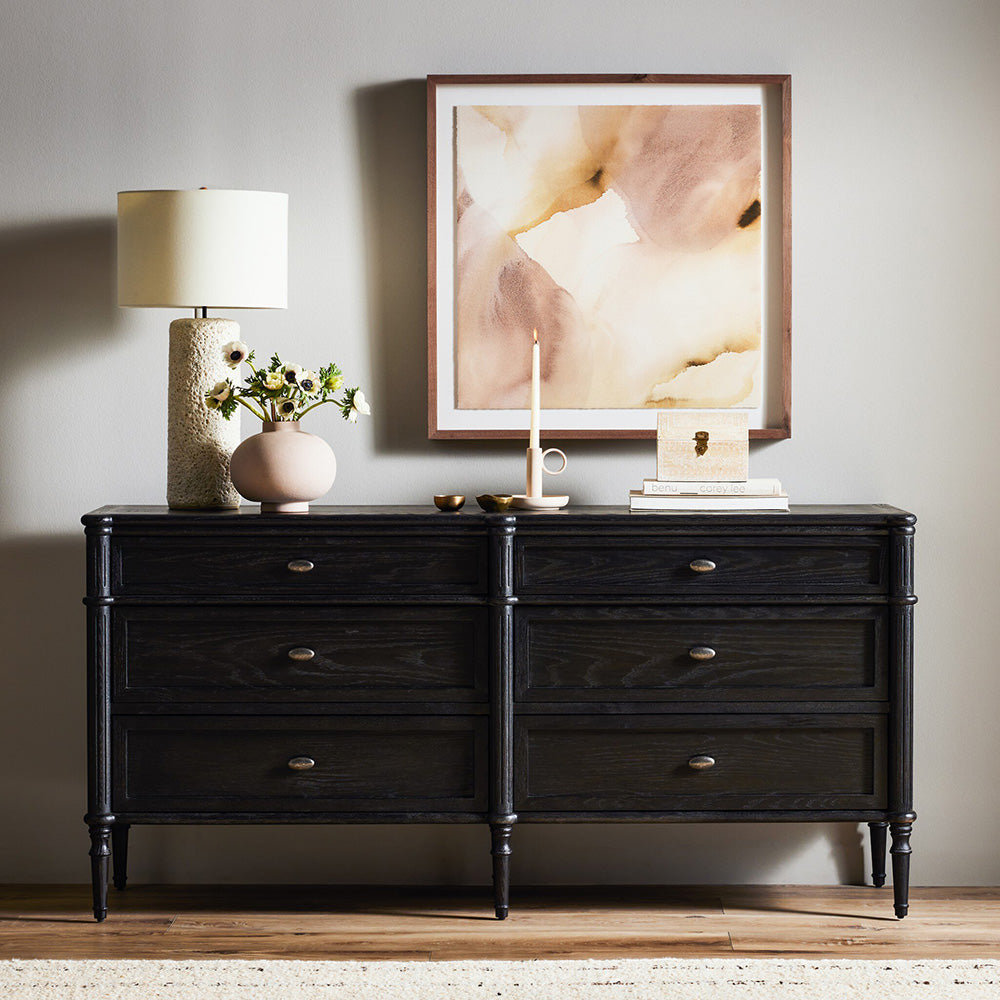 Toulouse 6 Drawer Dresser, Distressed Black Bedroom Four Hands   