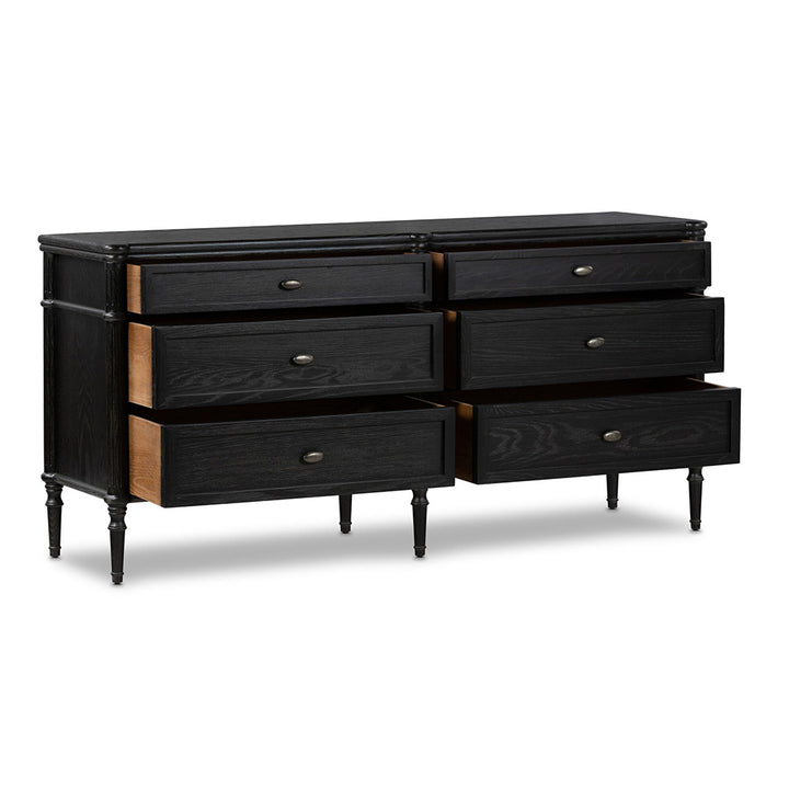 Toulouse 6 Drawer Dresser, Distressed Black Bedroom Four Hands   