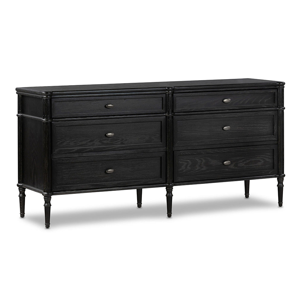 Toulouse 6 Drawer Dresser, Distressed Black Bedroom Four Hands   