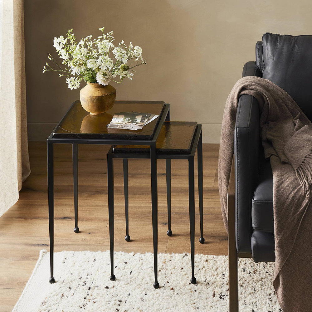 Dalston Nesting End Table Set, Amber Cast Glass Living Room Four Hands   