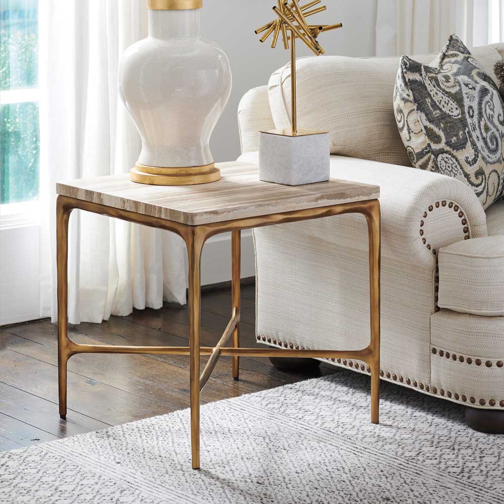 Silverado Menlo Park Metal End Table with Stone Top Living Room Lexington