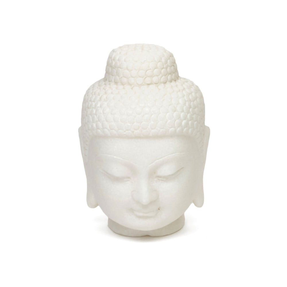 12" Hand Carved White Marble Buddha Head Statue Accessories Lily's Living   