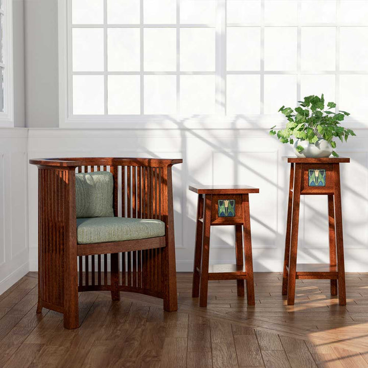 Floral Tile 30-inch Plant Stand Living Room Stickley