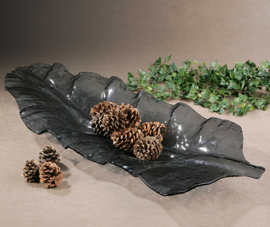 Smoked Leaf Glass Tray Accessories Uttermost