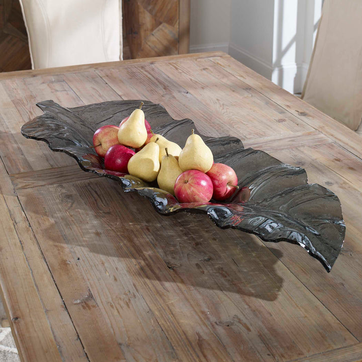 Smoked Leaf Glass Tray Accessories Uttermost