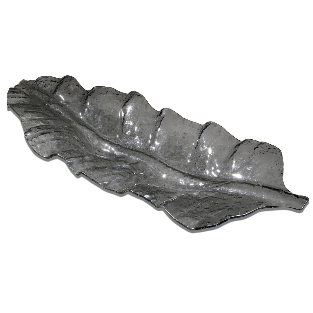 Smoked Leaf Glass Tray Accessories Uttermost