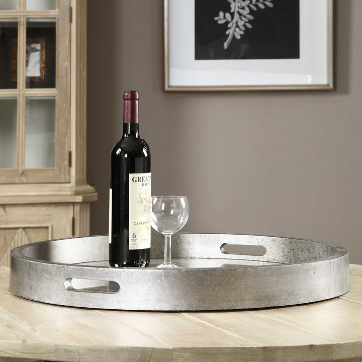 Bechet Round Silver Tray Accessories Uttermost