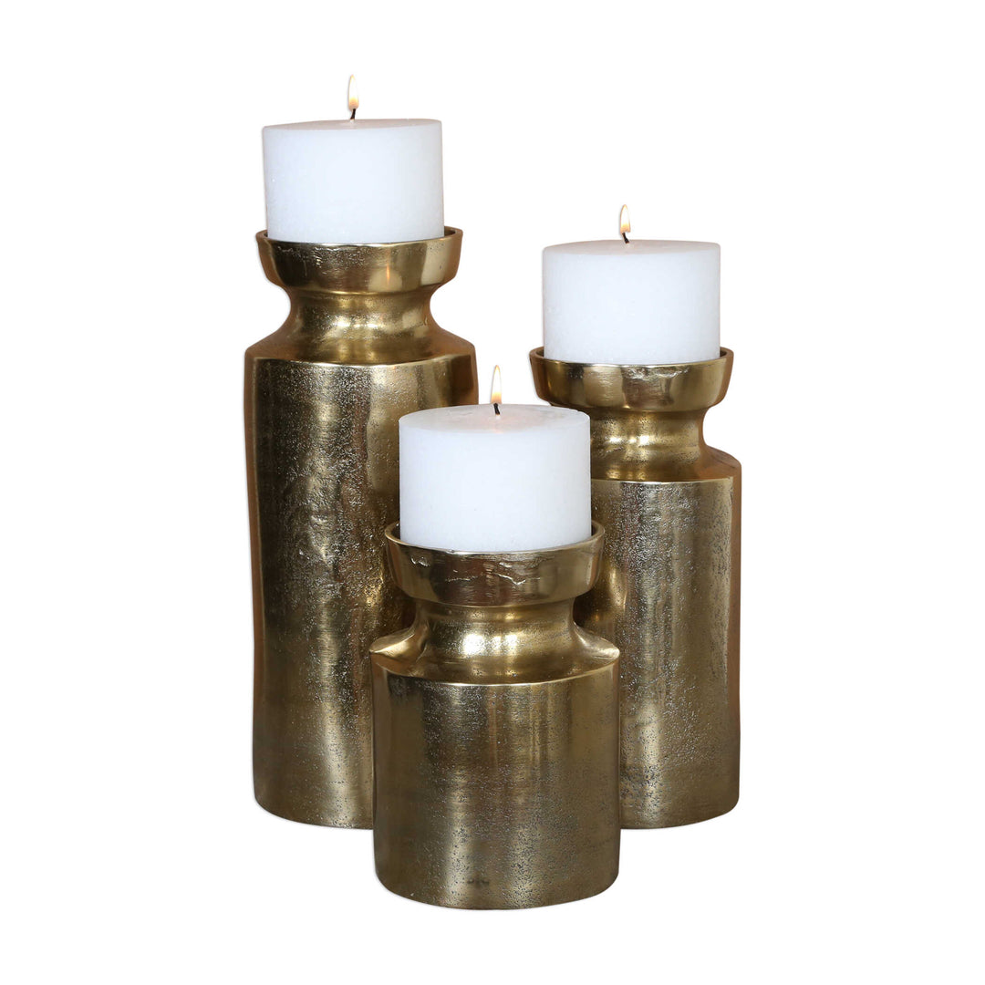 Amina Antique Brass Candleholders Set of 3 Accessories Uttermost