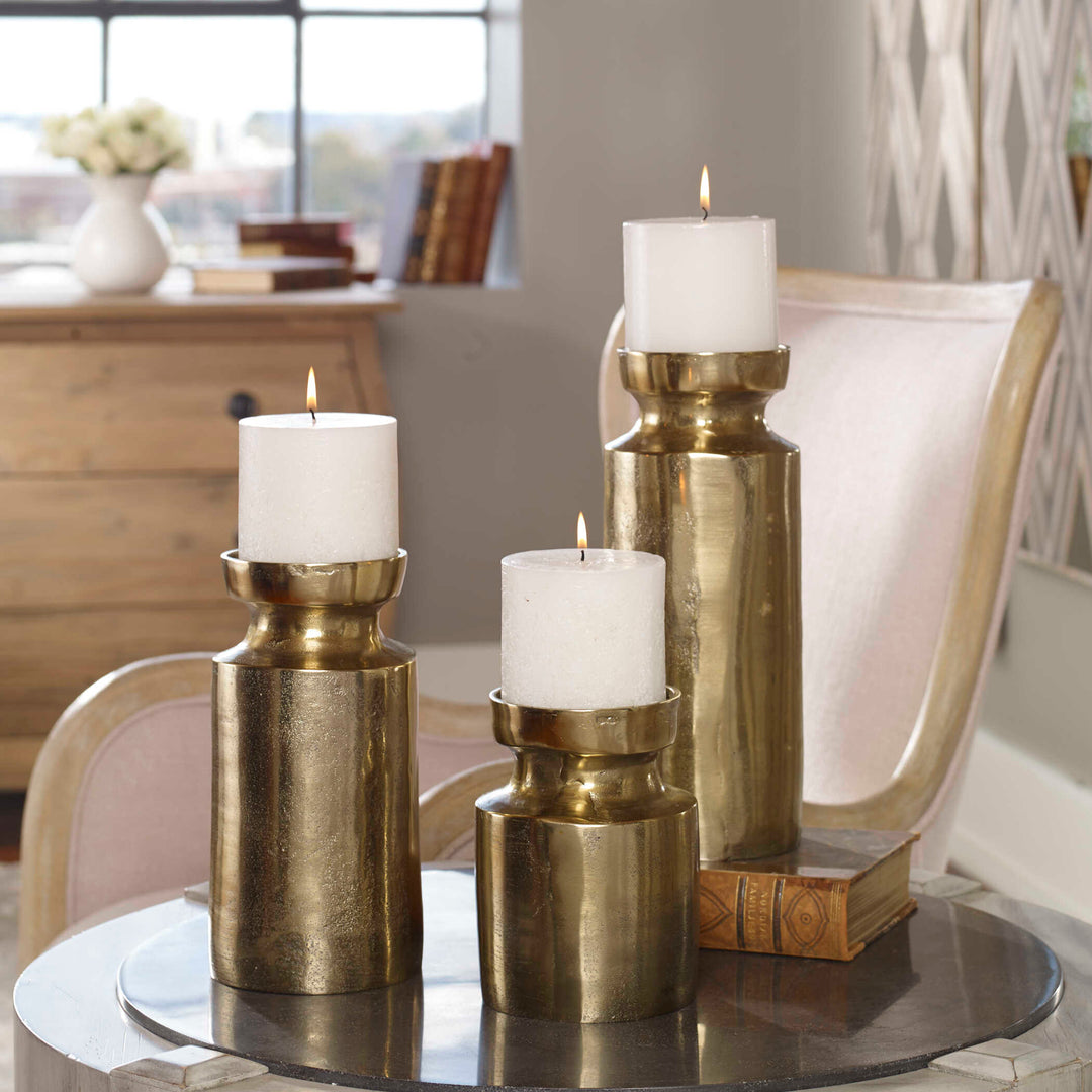 Amina Antique Brass Candleholders Set of 3 Accessories Uttermost