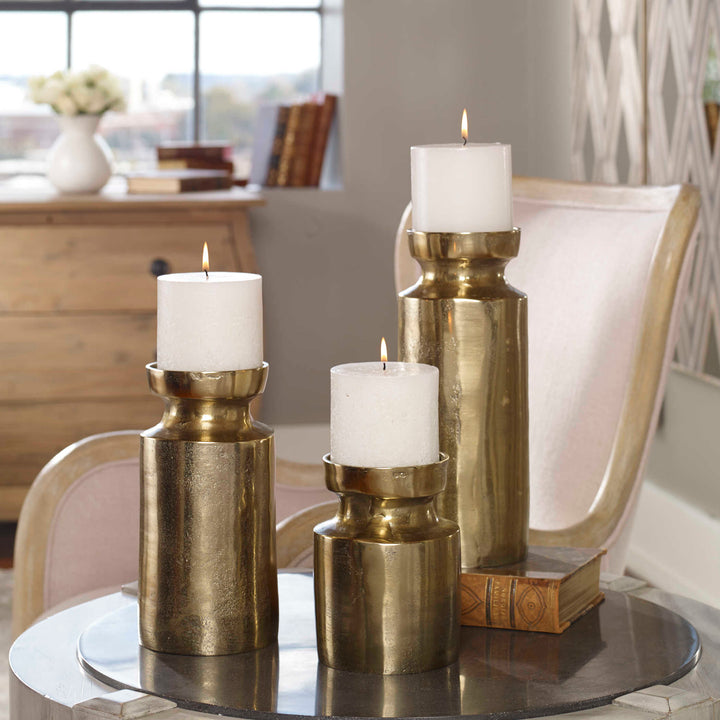 Amina Antique Brass Candleholders Set of 3 Accessories Uttermost
