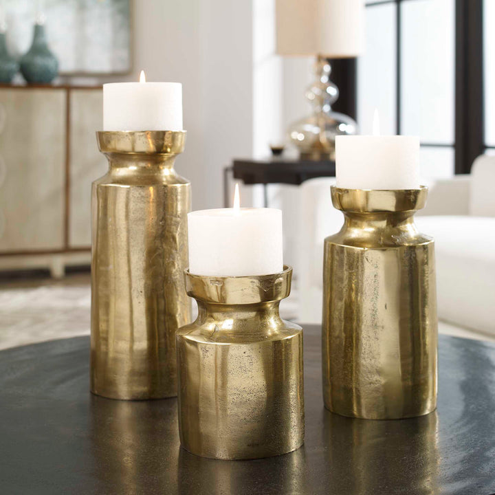 Amina Antique Brass Candleholders Set of 3 Accessories Uttermost